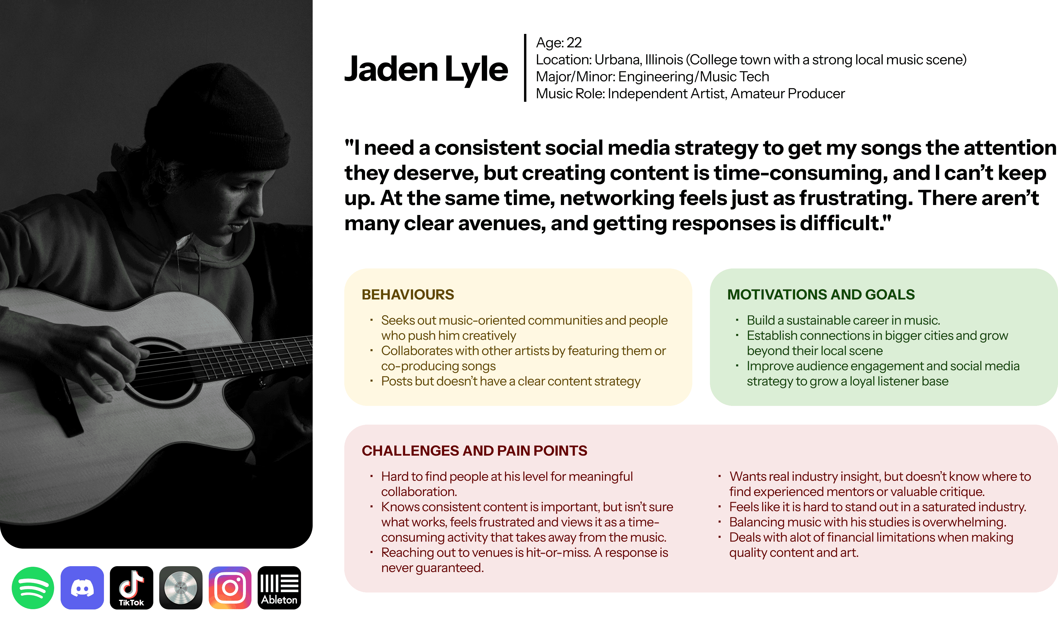 Persona profile for Jaden Lyle, 22, independent artist and amateur producer