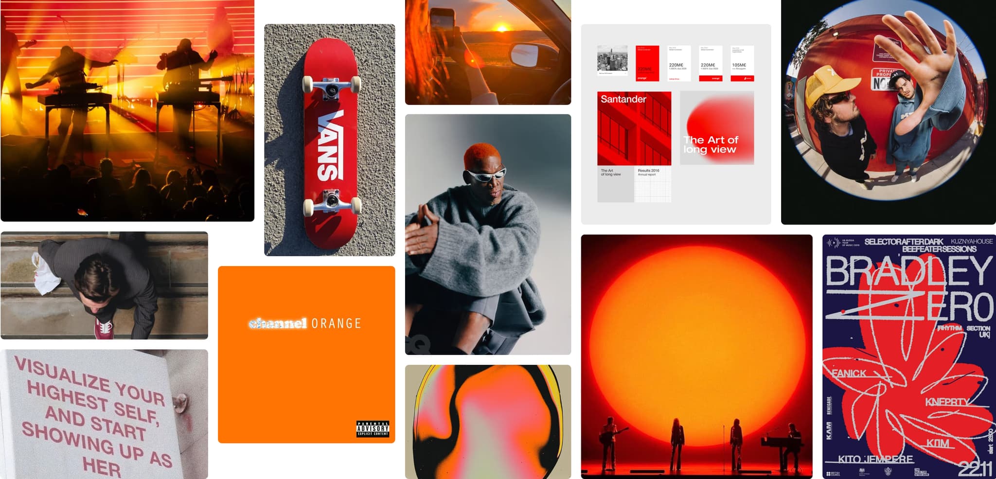 Refined moodboard exploring a warmer, bolder palette