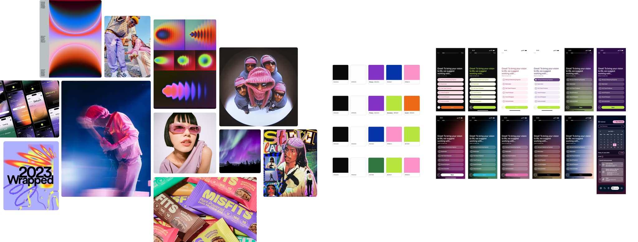 Initial moodboard exploring bold, LED-lit concert colours