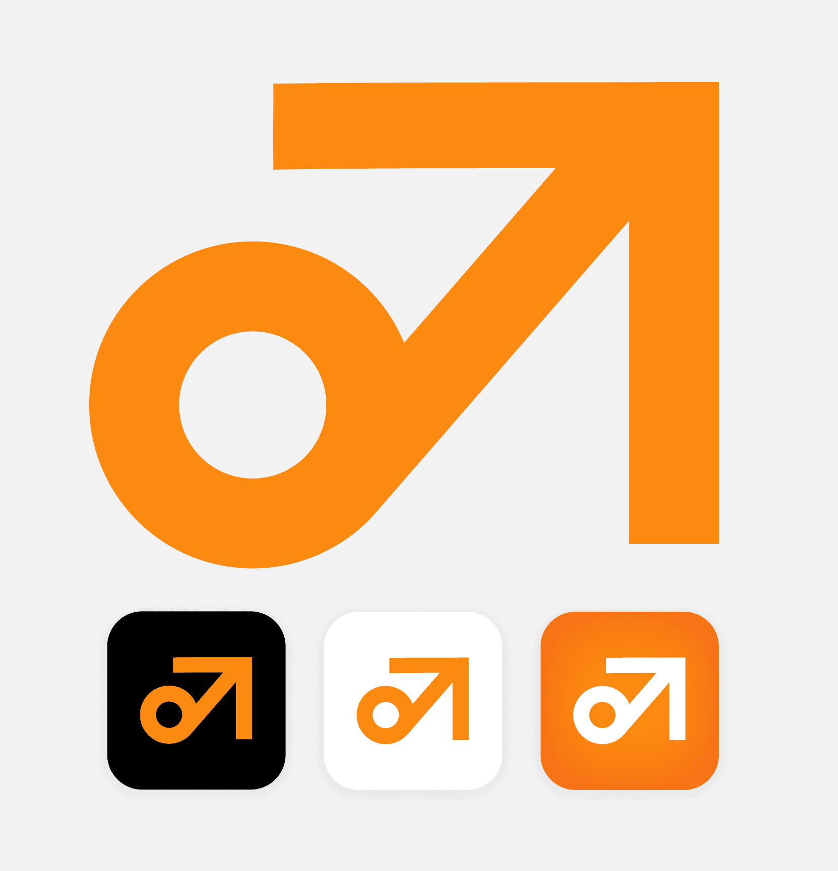 AMP app icon in black, white, and orange variants