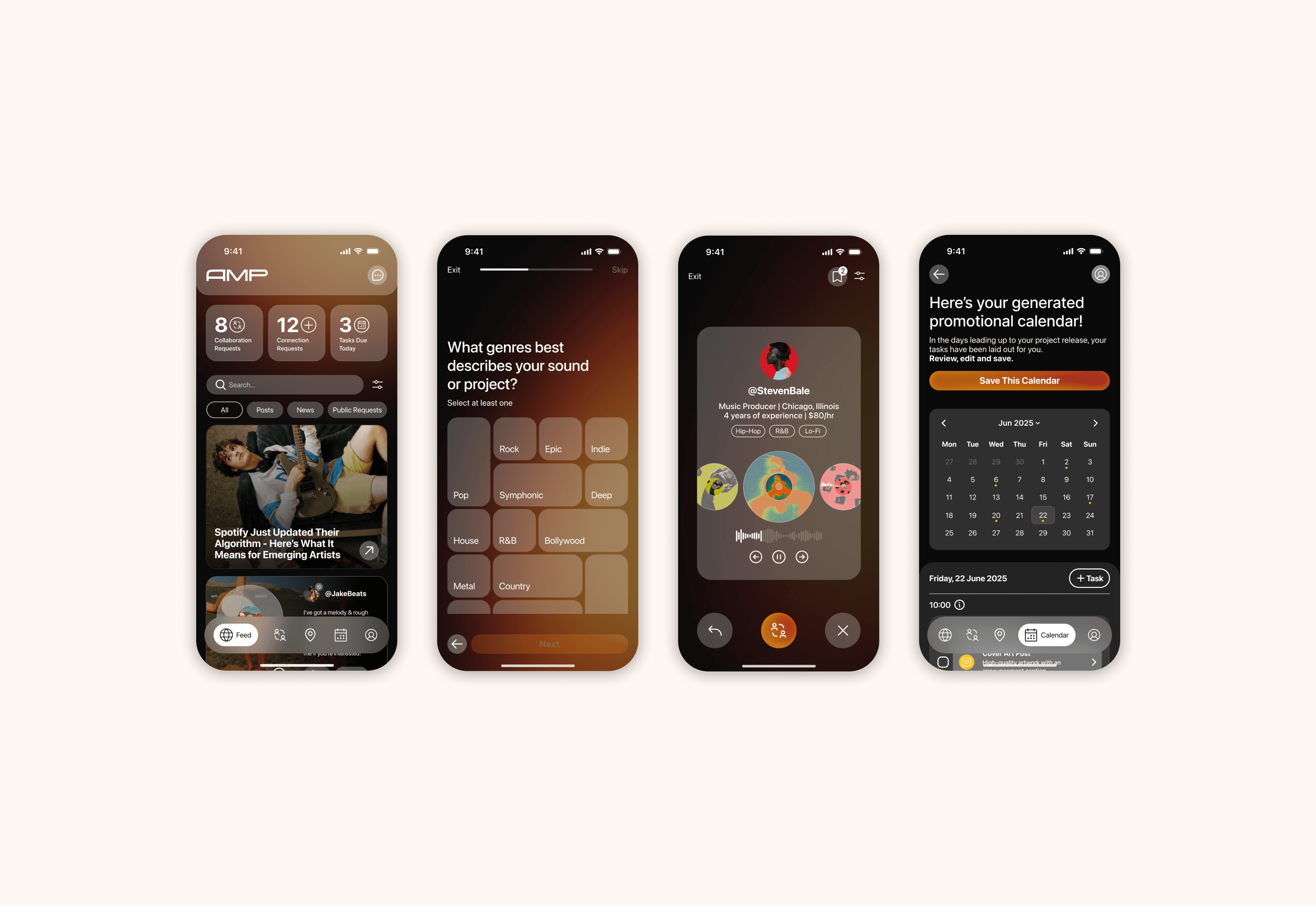 AMP app screens